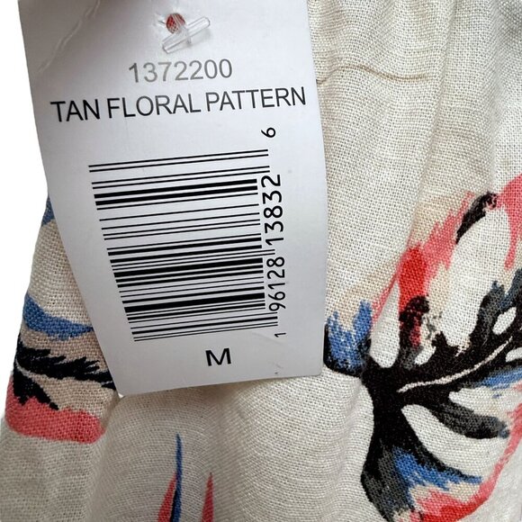 Briggs Wide Leg Pants Linen Blend Beige Floral Size Medium Elastic Waist - Picture 5 of 11